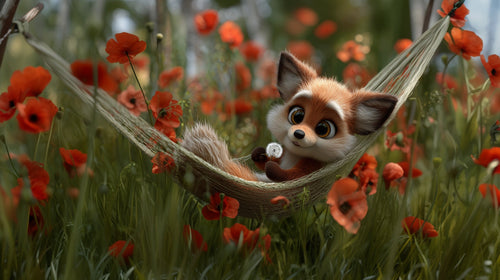 Cuddly Fox Wallpaper | Floral Relaxation Wall Mural