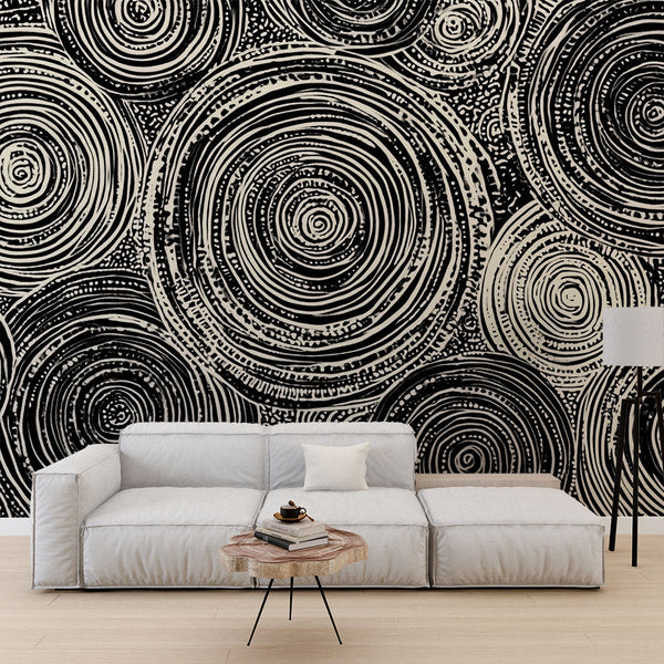 Circles Wallpaper | Black and White Artistic Wall Mural