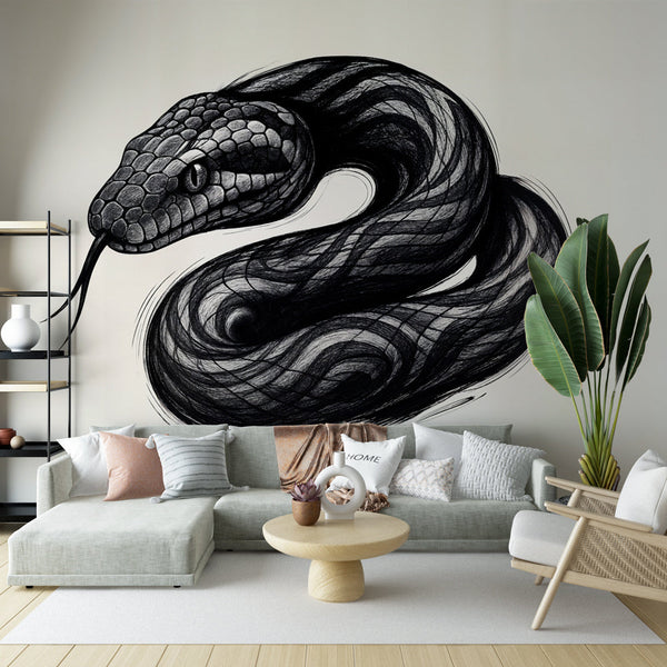 Snake Wallpaper | Artistic Black & White Illustration