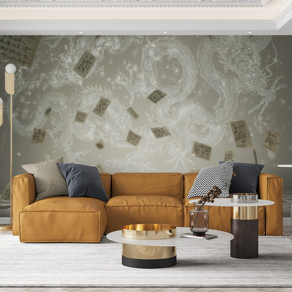 Celestial Dragon Wallpaper | Oriental Surrealist Wall Mural