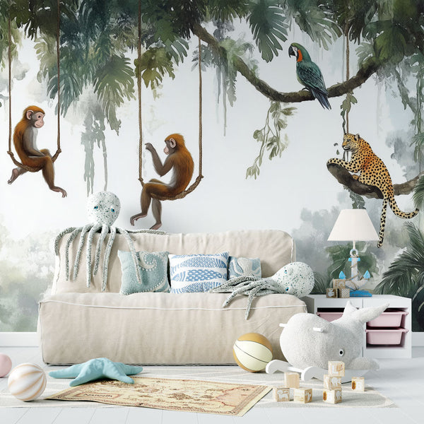 Jungle Wallpaper | Playful Monkeys Exotic Wall Mural