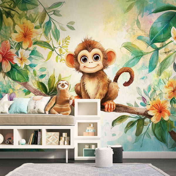 Monkey Wallpaper | Colorful Jungle Kids' Wall Mural