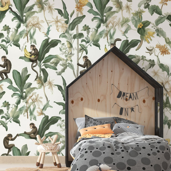 Jungle Monkey Wallpaper | Playful Exotic Wall Mural