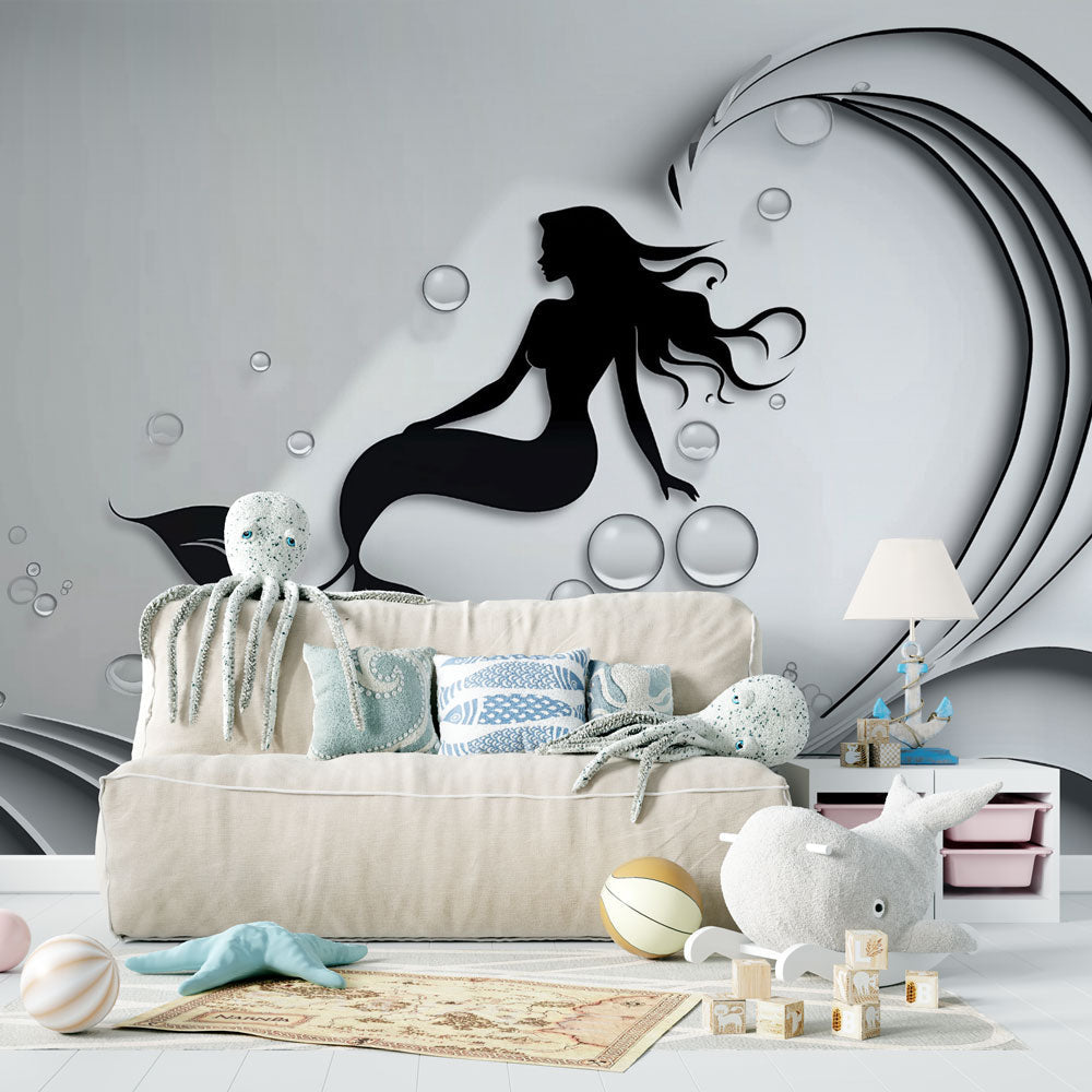 Mermaid Wallpaper | Black & White Illustrated Wall Mural