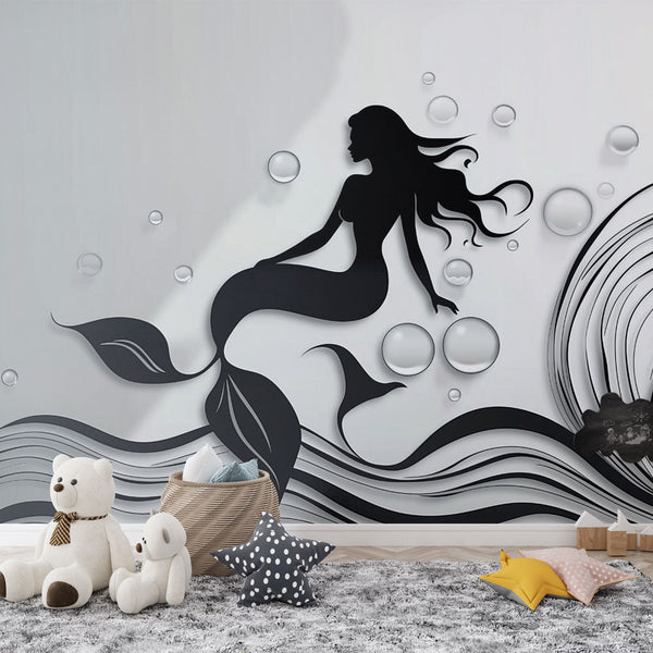 Mermaid Wallpaper | Black & White Silhouette Wall Mural