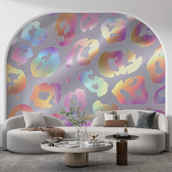 Holographic Wallpaper | Rainbow Leopard Print Design