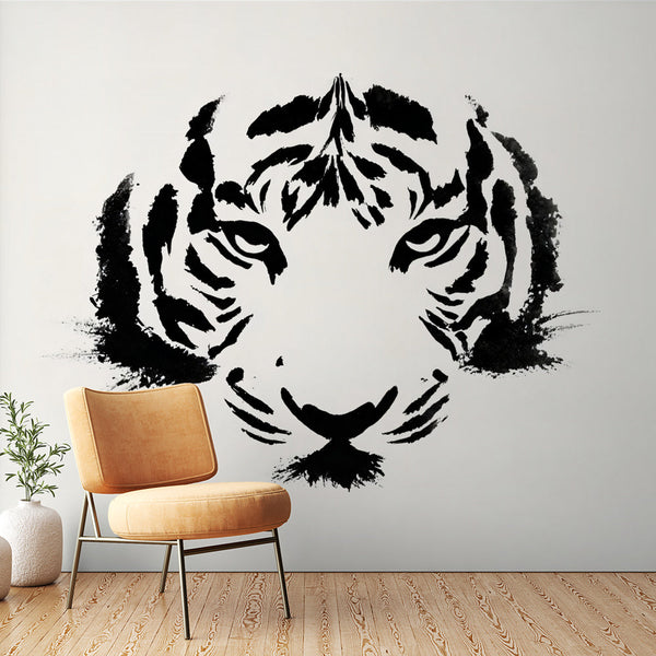 Tiger Wallpaper | Artistic Black & White Tiger Head Mural