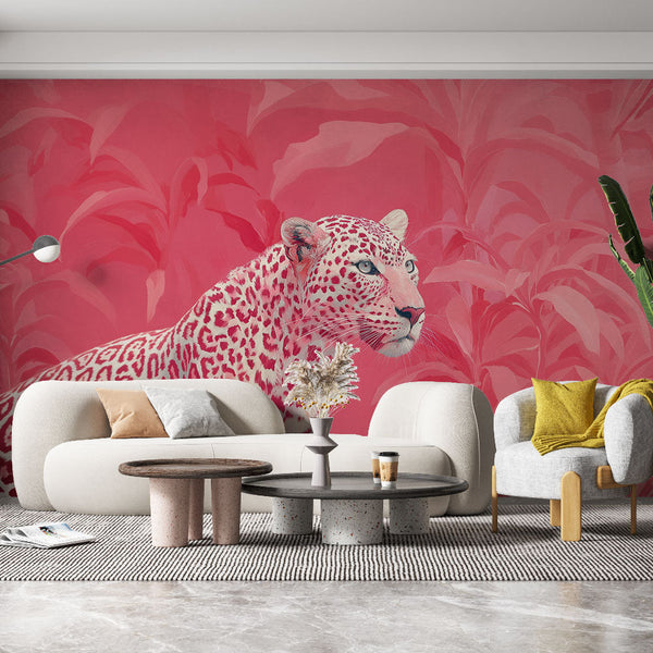 Pink Leopard Wallpaper | Elegant Jungle Wall Mural