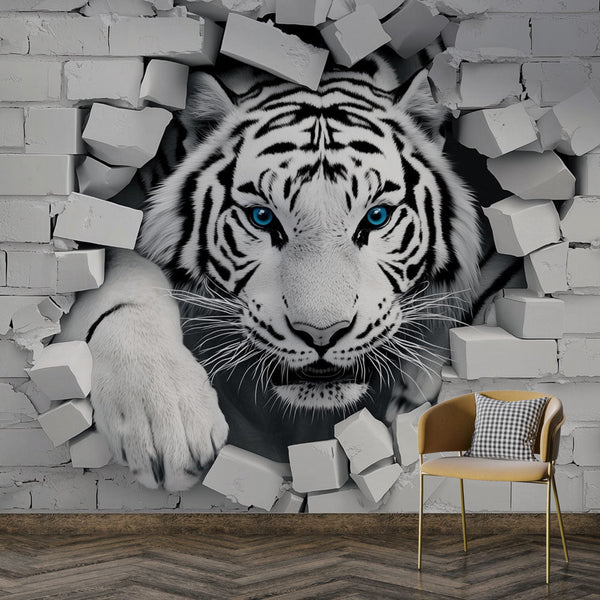 3D Tiger Wallpaper | Brick Wall Mural Breakout