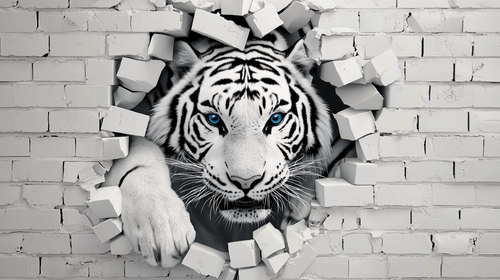 3D Tiger Wallpaper | Brick Wall Mural Breakout
