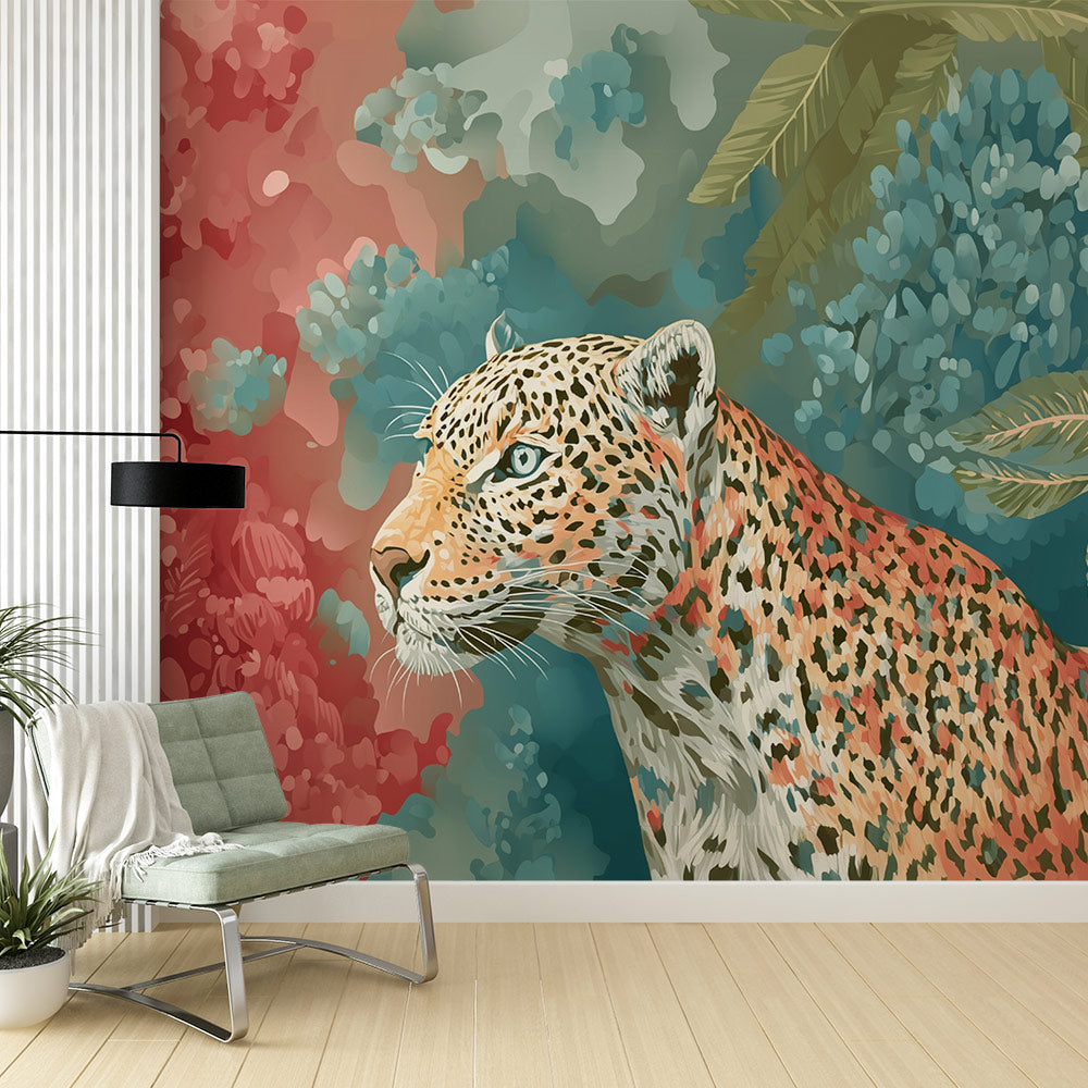 Leopard Wallpaper | Colorful Animal Art in Red and Green