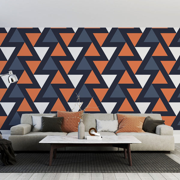 Geometric Wallpaper | Orange & Navy Triangles