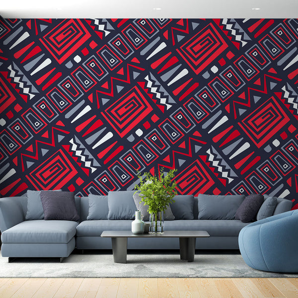 Geometric Wallpaper | Red Black and White Wall Mural