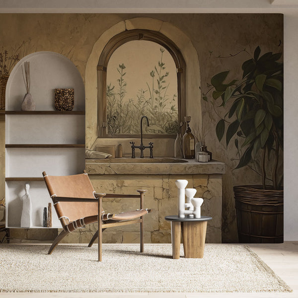 Rustic kitchen wallpaper | Provencal scene with cat wall mural