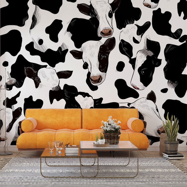 Cow Wallpaper | Playful Black & White Comic Pattern