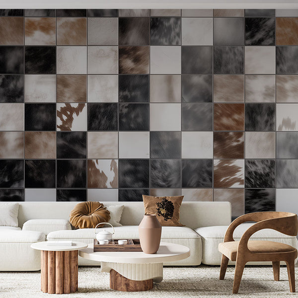 Checkerboard Wallpaper | Cowhide Pattern Wall Mural