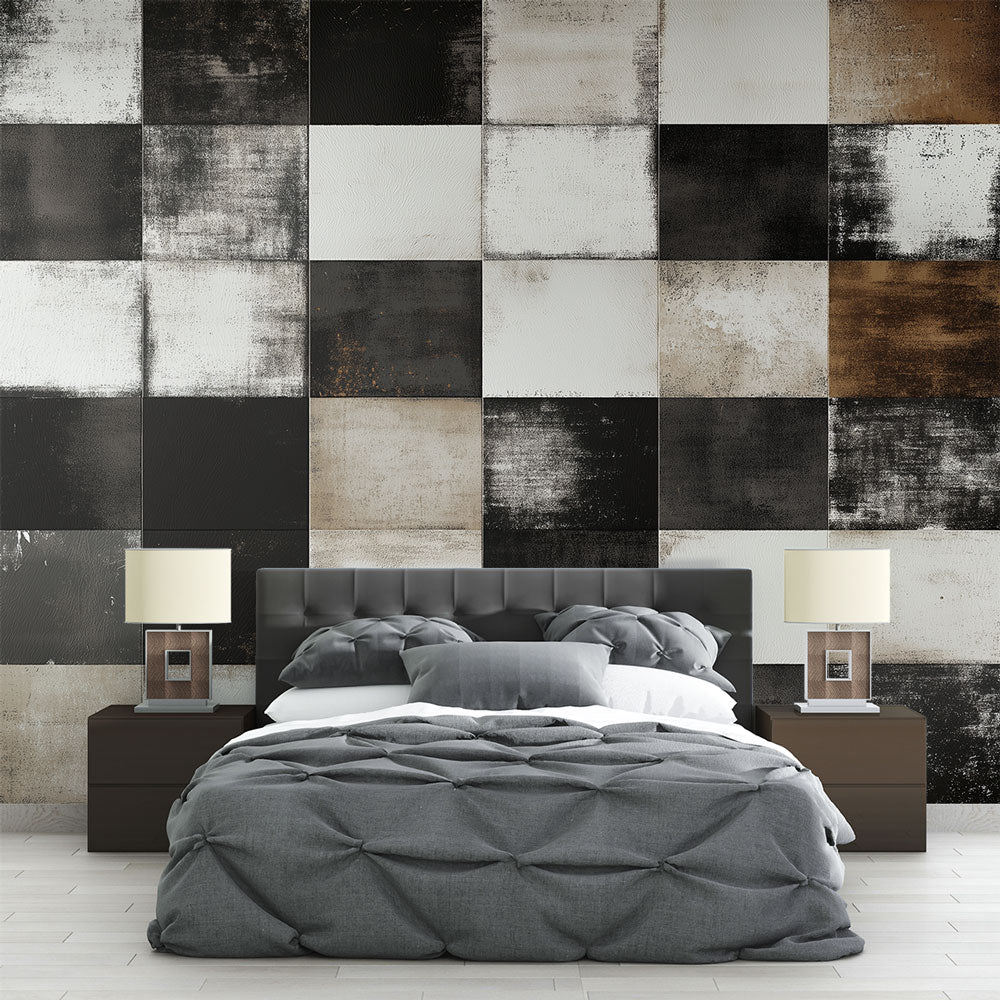 Checkerboard Wallpaper | Industrial Black White Beige