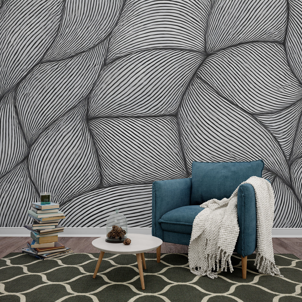 Graphic Wallpaper | Black and White Wavy Line Wall Mural