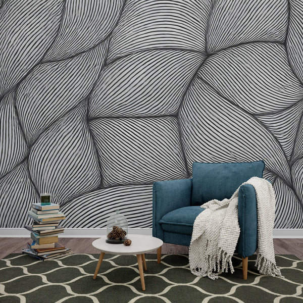 Graphic Wallpaper | Black and White Wavy Line Wall Mural