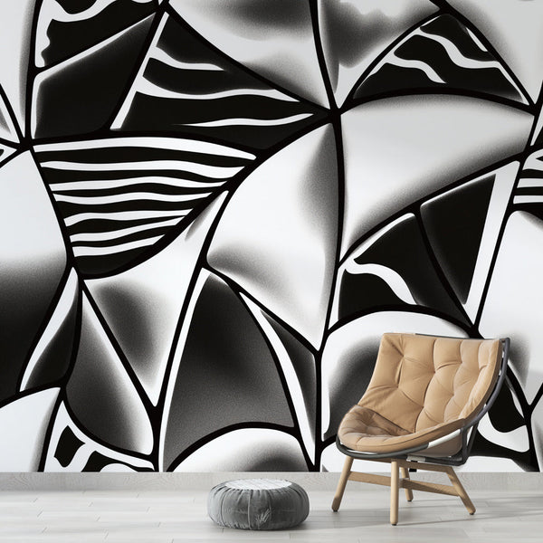 Geometric Wallpaper | Black and White Abstract Wall Mural