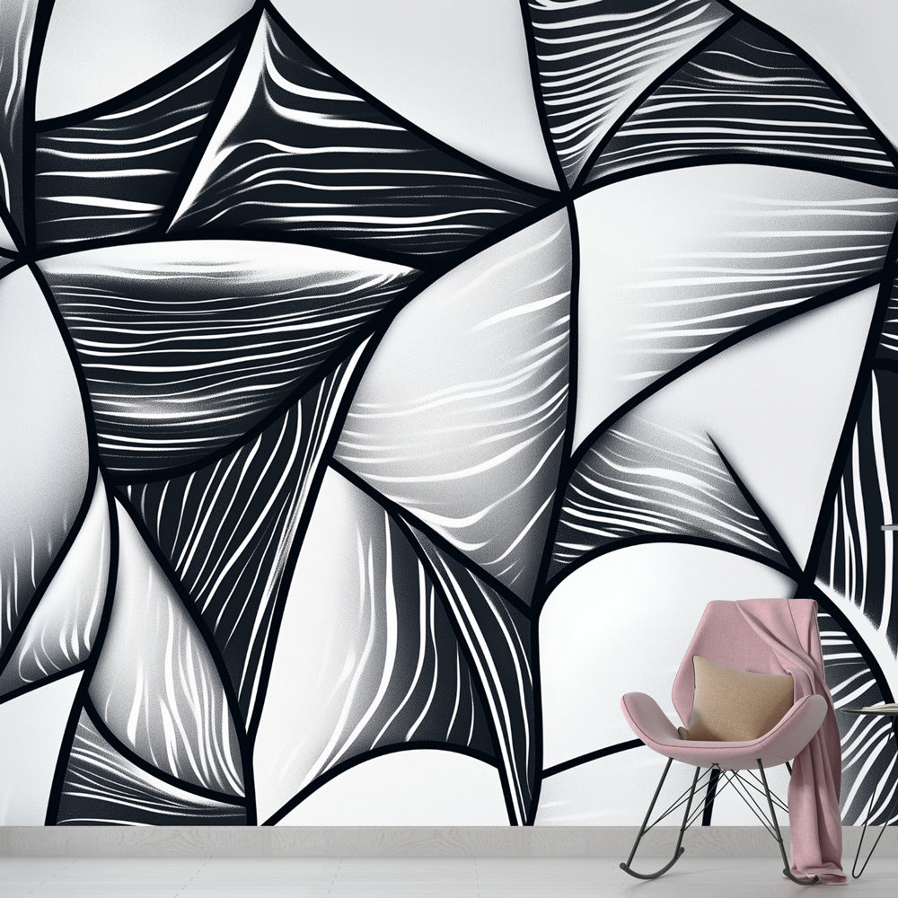 Modern Abstract Wallpaper | Black and White Wall Mural