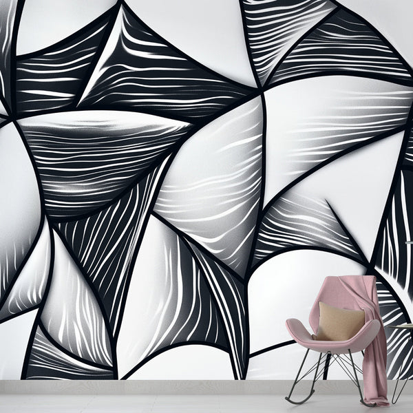 Modern Abstract Wallpaper | Black and White Wall Mural
