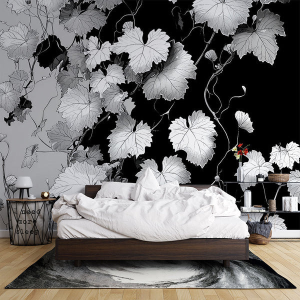 Floral Wallpaper | Black and White Foliage Pattern