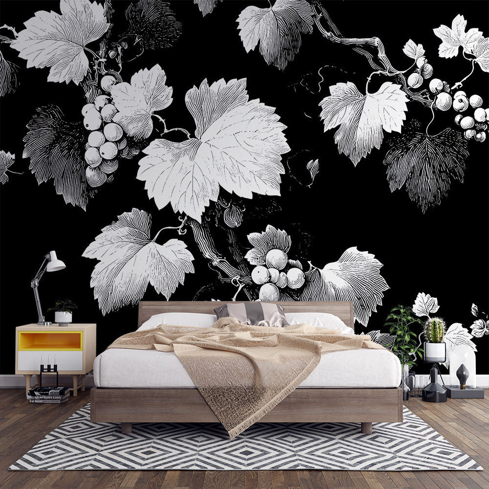 Vine Wallpaper | Black and White Grapevine Pattern
