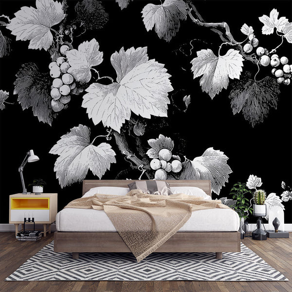 Vine Wallpaper | Black and White Grapevine Pattern