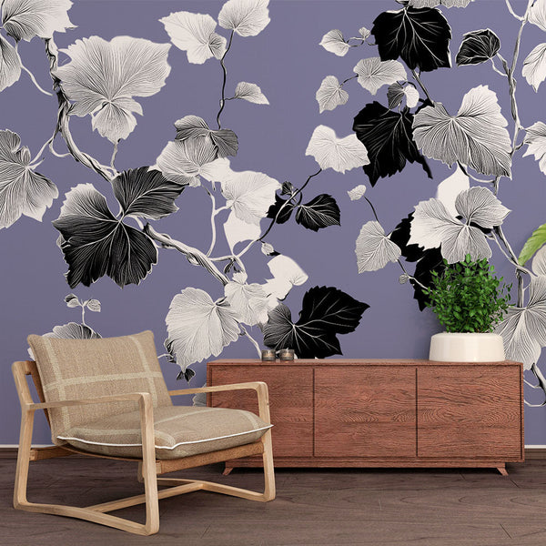 Floral Wallpaper | Elegant Black and White Design on Purple