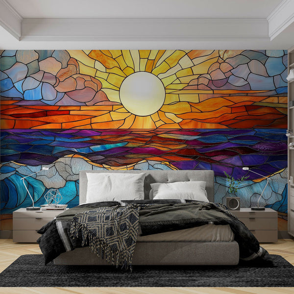 Stained Glass Wallpaper | Marine Sunset Wall Mural