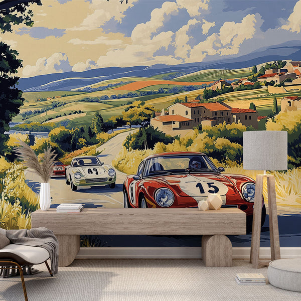 Race Car Wallpaper | Vintage Countryside Landscape