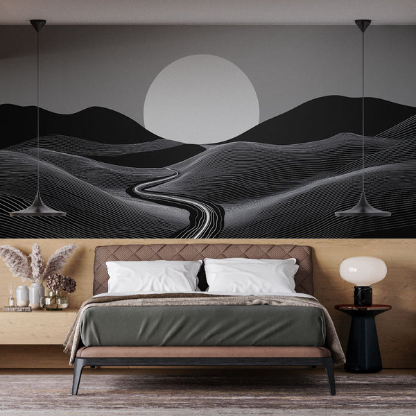 Abstract Landscape Wallpaper | Black & White Sunset