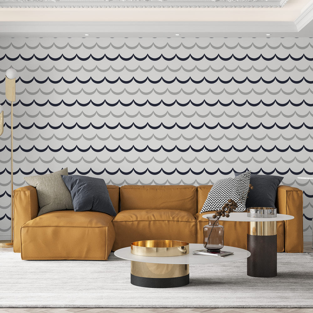 Wave wallpaper | Black and white undulating pattern