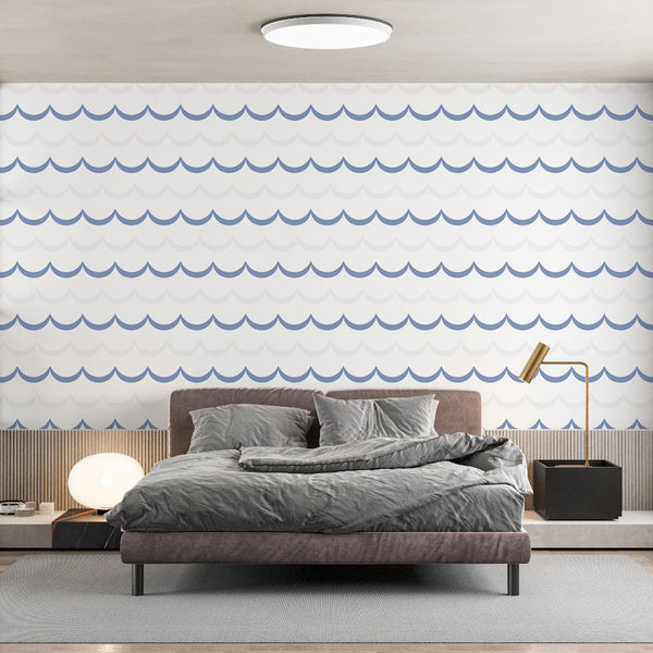 Wave wallpaper | Blue and white marine pattern