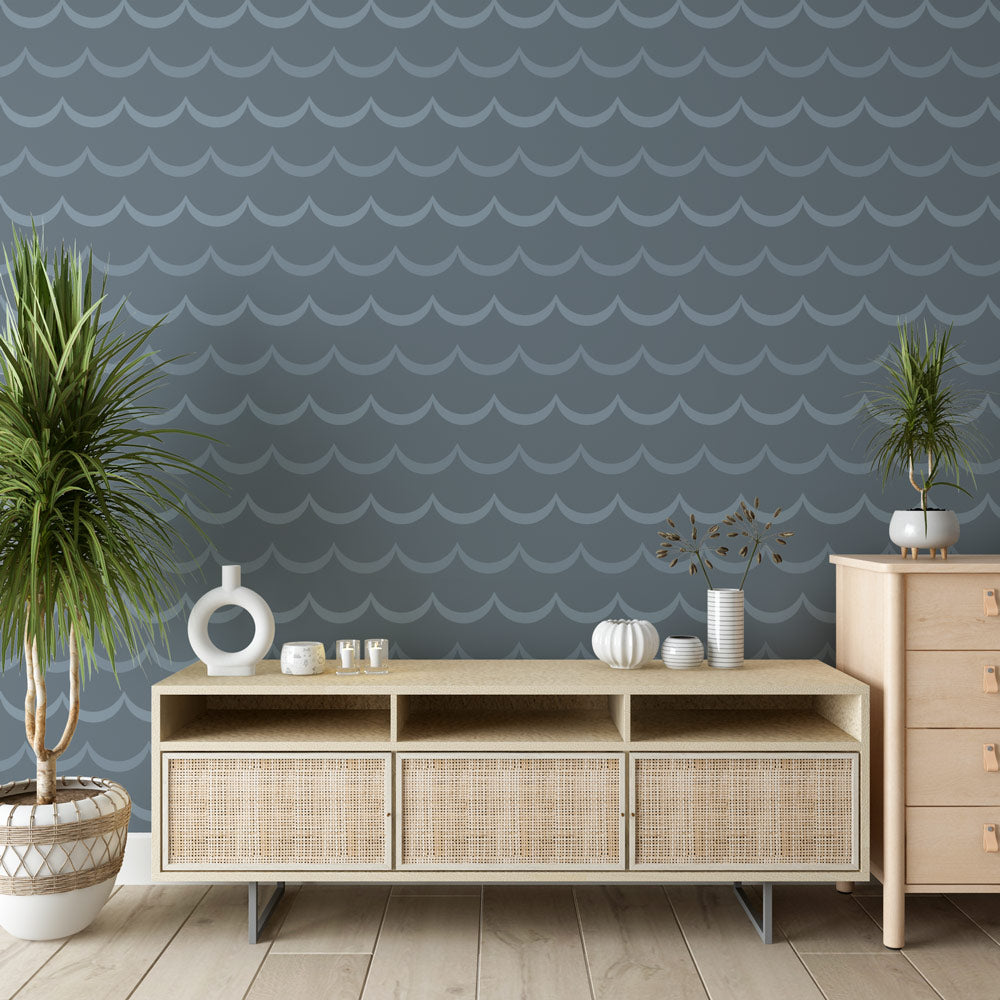 Wave wallpaper | Navy blue undulating pattern
