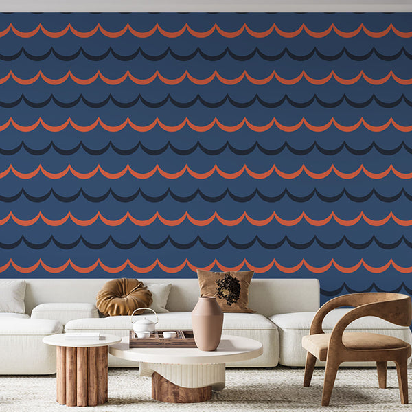 Wave wallpaper | Blue and orange marine pattern