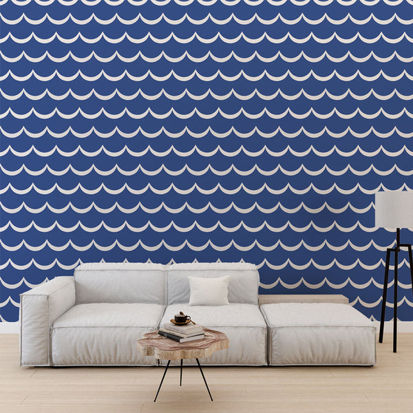 Waves Wallpaper | Nautical Blue and White Design
