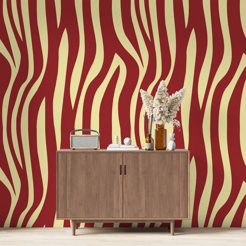 Zebra Wallpaper | Red and Beige Wall Mural