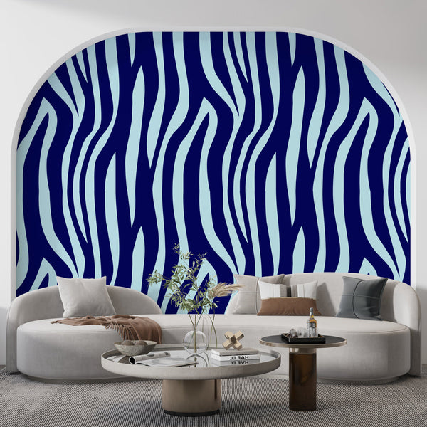 Zebra Wallpaper | Wavy Blue and Navy Wall Mural