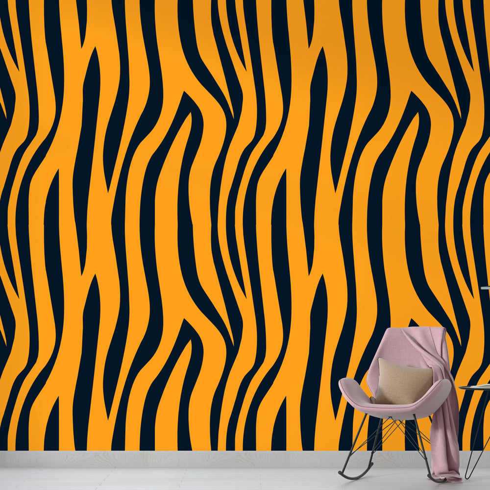 Zebra Wallpaper | Wild Bold Black and Orange Wall Mural
