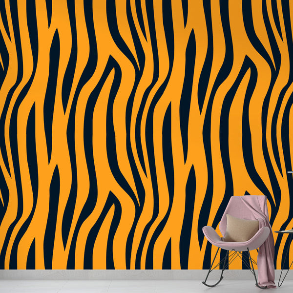 Zebra Wallpaper | Wild Bold Black and Orange Wall Mural