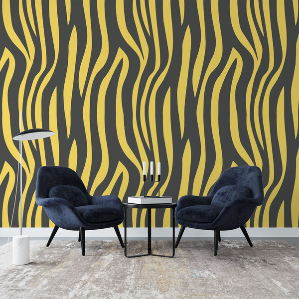Zebra Wallpaper | Wavy Yellow and Grey Wall Mural