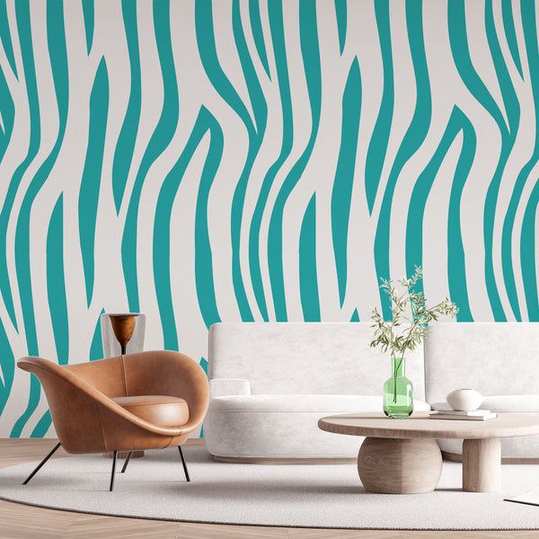 Zebra Wallpaper | Turquoise and White Wall Mural