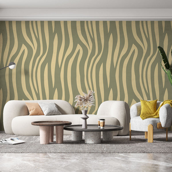 Zebra Wallpaper | Modern Beige and Green Wall Mural