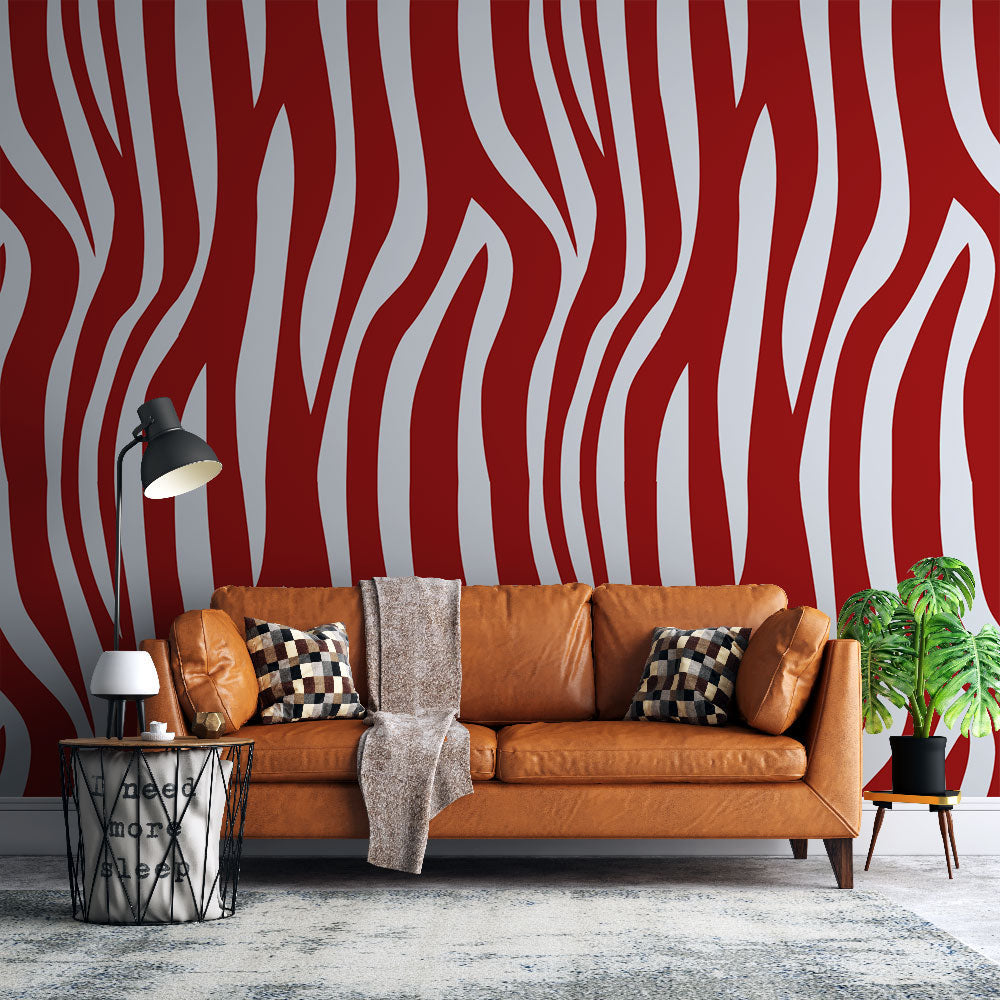 Zebra Wallpaper | Red and White Abstract Wall Mural