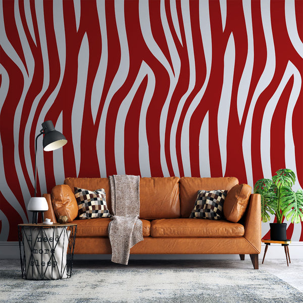 Zebra Wallpaper | Red and White Abstract Wall Mural