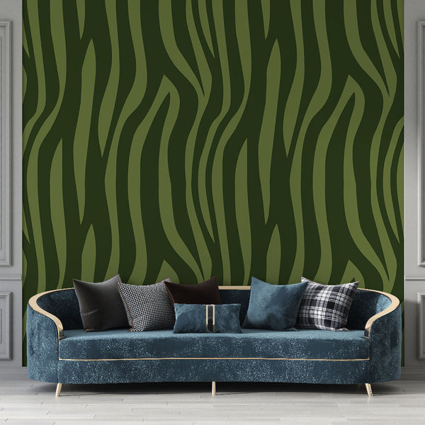 Animal Wallpaper | Green Zebra Pattern Wall Mural