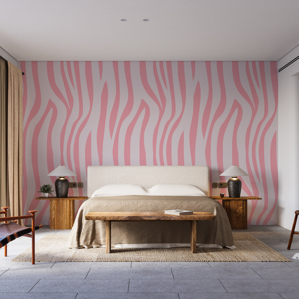 Pink Zebra Wallpaper | Modern Animal Pattern Wall Mural
