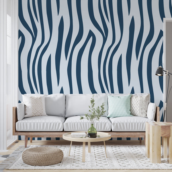 Zebra Wallpaper | Contemporary Blue and White Wall Mural